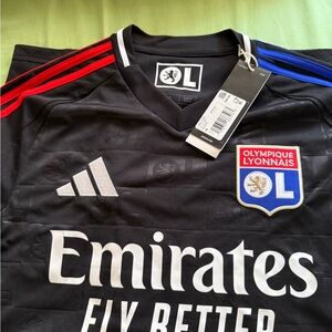 Adidas Black and Red Olympique Lyonnais Jersey